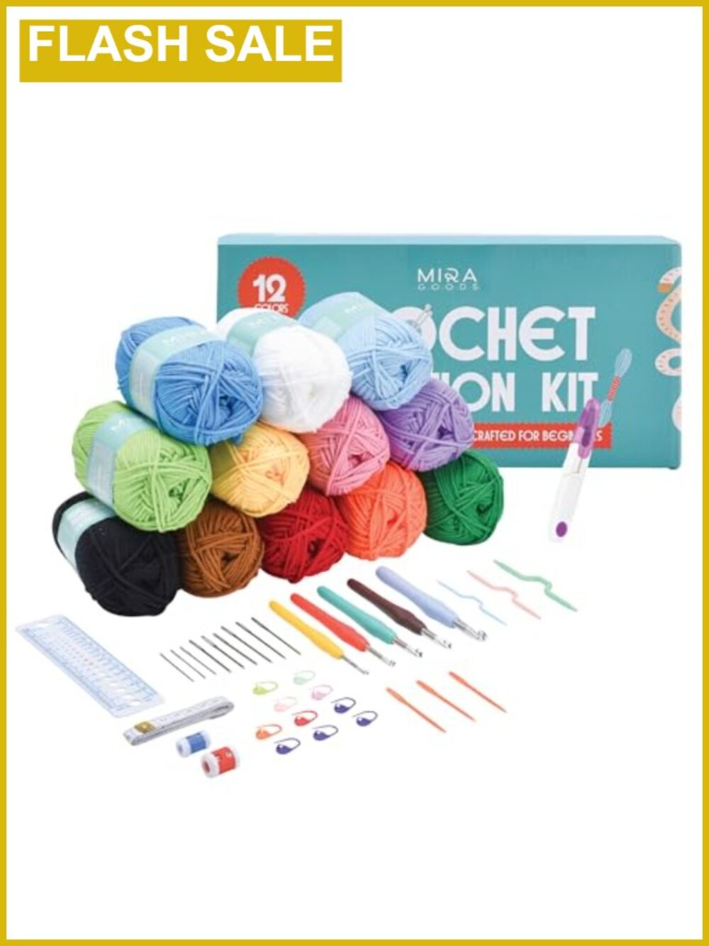 Crochet Kit for Beginners 12 Acrylic Yarn Skeins Hooks Needles Accessories